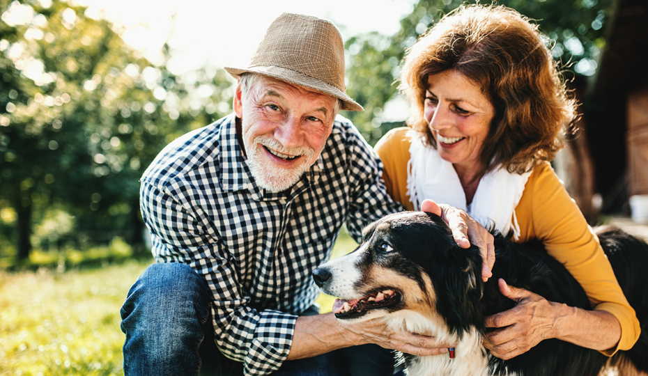 senior couple and dog