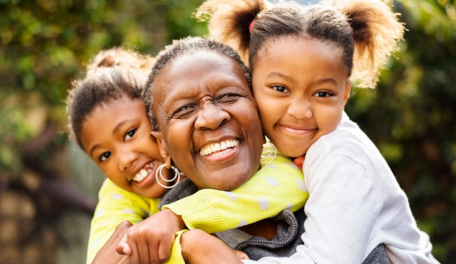 senior woman and kids