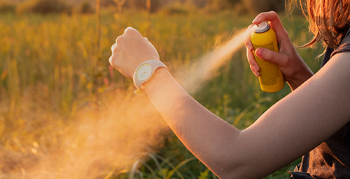 spraying bug spray